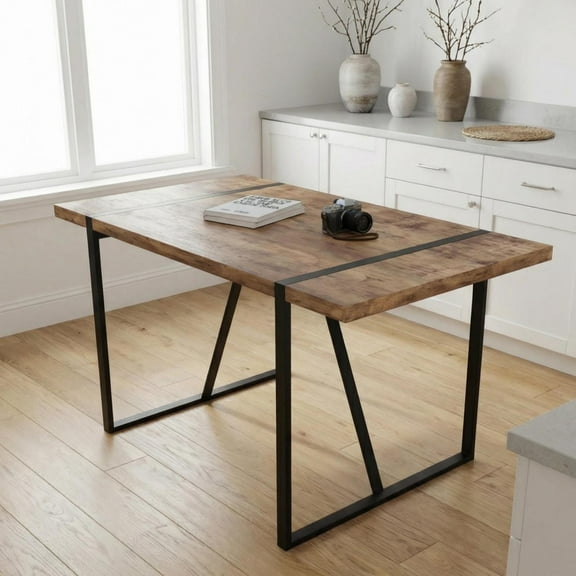 CasaGlajore 55" Modern Industrial Dining Table with MDF Tabletop and Matte Black Metal Legs