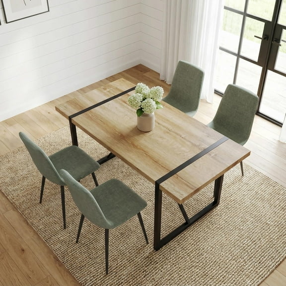 CasaGlajore 55" Modern Industrial Dining Table with MDF Tabletop and Matte Black Metal Legs