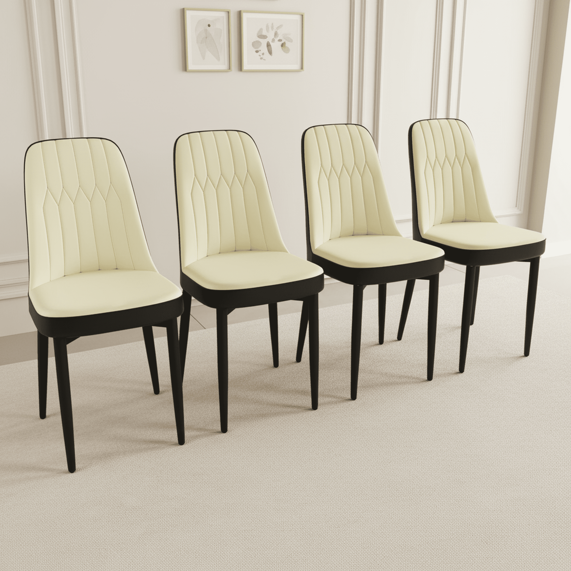 CasaGlajore Set of 4 Modern PU Leather Dining Chairs with Black Metal ...