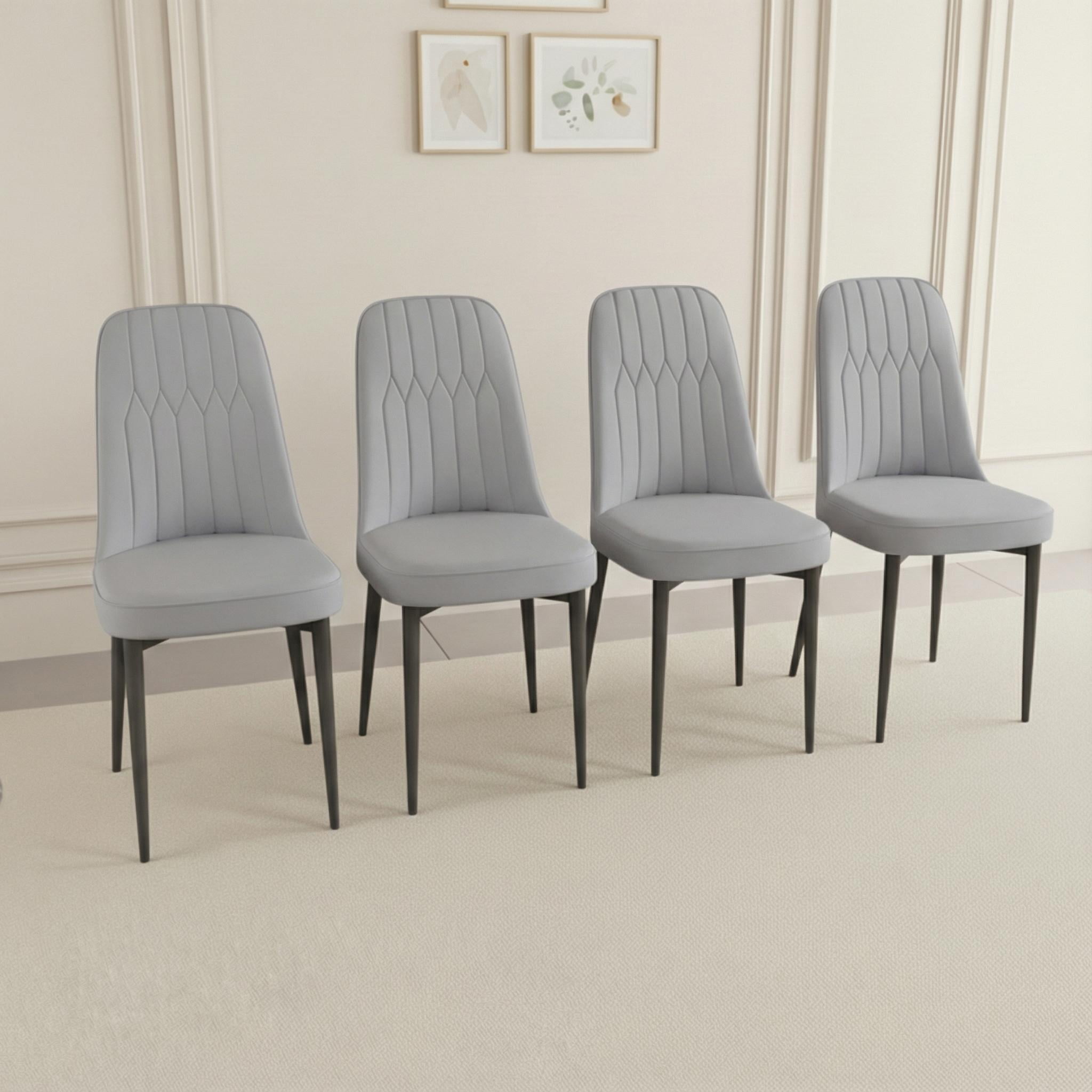 CasaGlajore Set of 4 Modern PU Leather Dining Chairs with Black Metal Legs, Upholstered Side Chairs for Kitchen, Living Room, and Office – Cream Faux Leather Seating