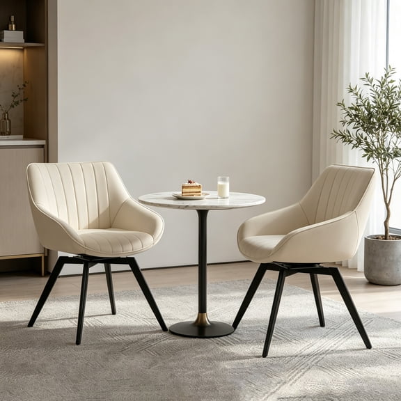 CasaGlajore Set of 2 Modern Swivel Dining Chairs with Black Metal Base – Faux Leather Upholstered, Ergonomic Kitchen & Living Room Seating