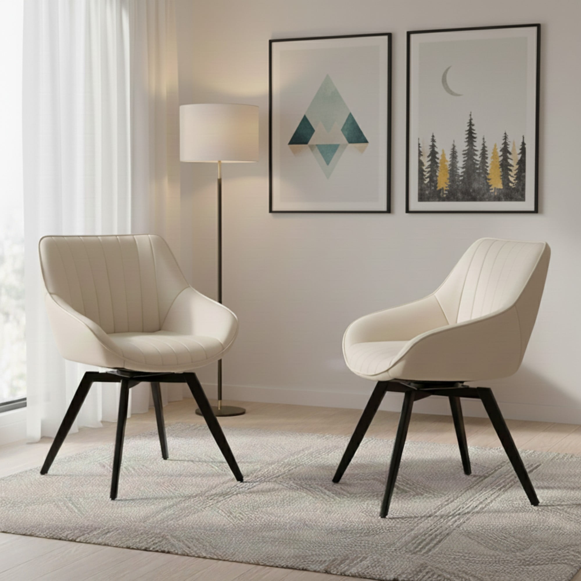 CasaGlajore Set of 2 Modern Swivel Dining Chairs with Black Metal Base – Faux Leather Upholstered, Ergonomic Kitchen & Living Room Seating