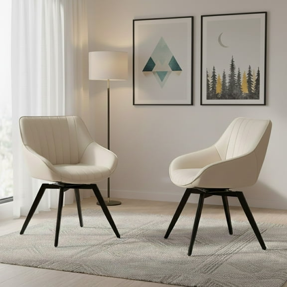 CasaGlajore Set of 2 Modern Swivel Dining Chairs with Black Metal Base – Faux Leather Upholstered, Ergonomic Kitchen & Living Room Seating