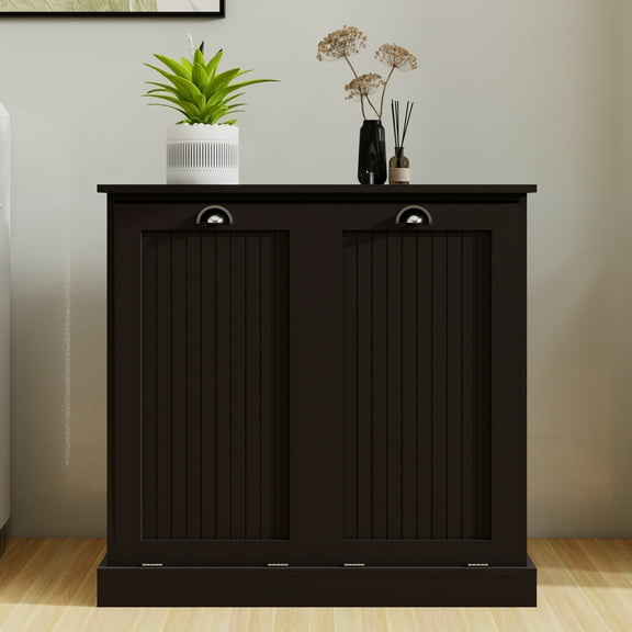 CasaGlow Two-Compartment Tilt-Out Laundry Sorter Cabinet, Black Space-Saving Hamper with Hidden Bins, Wooden Frame for Bathroom, Bedroom & Laundry Room