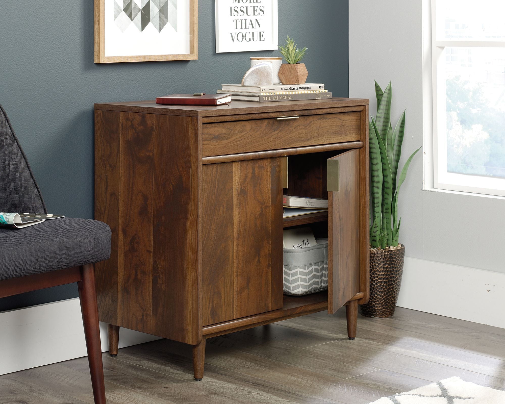 Grand Walnut 30" Tall Storage Cabinet with Shelves