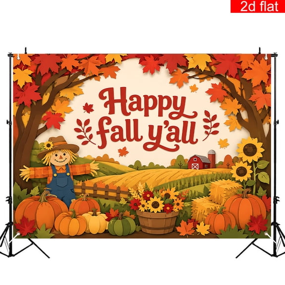 CasaVelle 3x5ft Fall Harvest Backdrop Polyester Scarecrow Pumpkins Sunflowers Farmhouse Photography Background