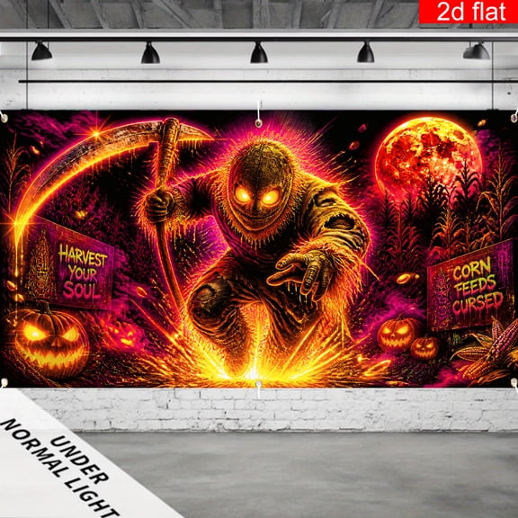 ⭐ CasaVelle 3x5ft Halloween Backdrop Polyester Grim Reaper Pumpkin Cornfield Horror Photography Background Party Photo Booth Decor