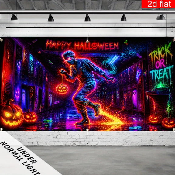 CasaVelle 3x5ft Halloween Backdrop Polyester Neon Zombie School Scene Photography Background Party Photo Booth Decor