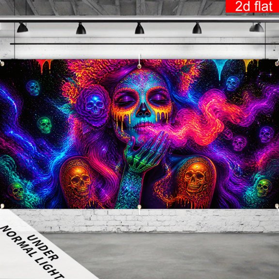 CasaVelle 4x6ft Halloween Sugar Skull Backdrop Polyester Colorful Skull Galaxy Roses Photography Background