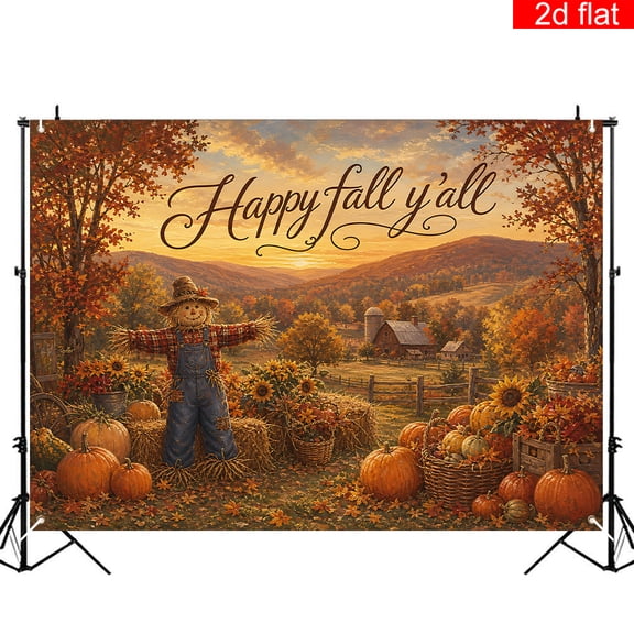 CasaVelle 4x6ft Happy Fall Y'all Backdrop, Polyester Scarecrow Pumpkin Sunset Photo Booth