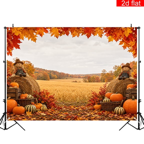 CasaVelle 5x7ft Fall Harvest Backdrop Polyester Pumpkins Scarecrow Hay Bale Fall Photography Background