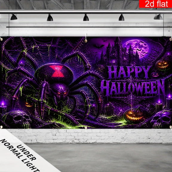 CasaVelle 5x7ft Halloween Backdrop Polyester Spider Web Giant Spider Haunted Castle Pumpkin Photo Booth Background