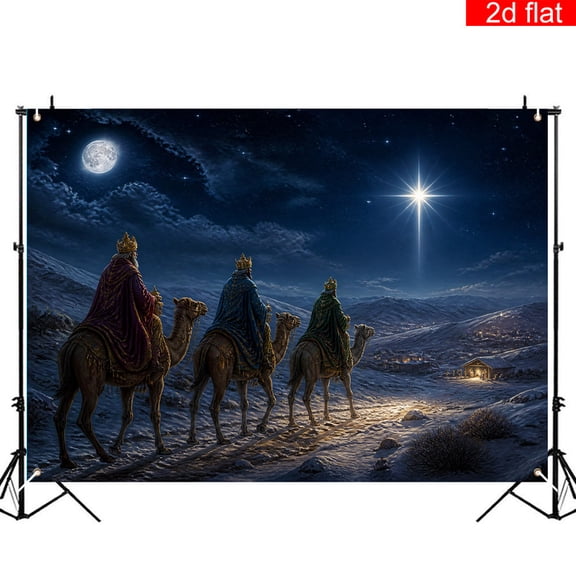 CasaVelle Christmas Nativity Backdrop, Three Wise Men Magi Camel Starry Night Scene, Polyester Fabric Holiday Party Decor, 3 x 5 FT