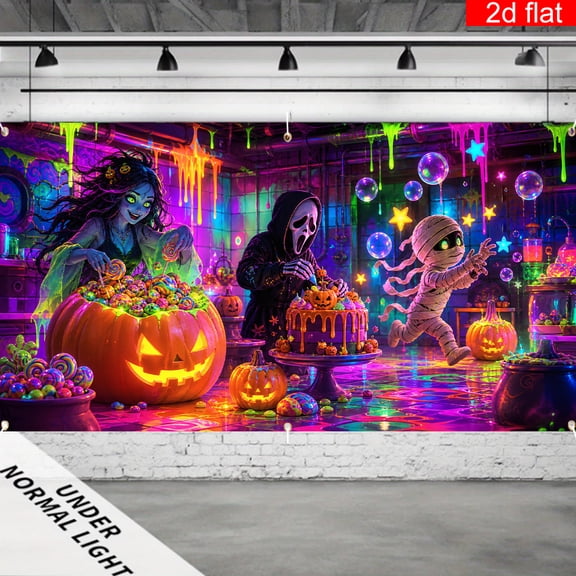 CasaVelle Halloween Fantasy Wall Backdrop, Witch Mummy Pumpkin Scene Polyester Fabric Decoration for Bedroom Gaming Room Party Decor, 6 x 9 FT