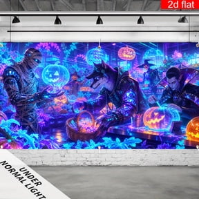 CasaVelle Halloween Wall Backdrop, Mummy Werewolf Vampire Pumpkin Party Scene Polyester Fabric Decor, 4 x 6 FT