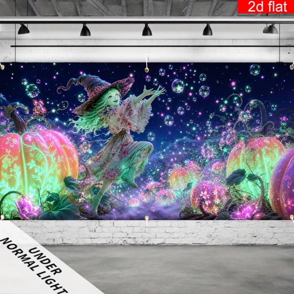 CasaVelle Halloween Witch Wall Backdrop, Fantasy Pumpkin Magic Scene Polyester Fabric Decoration for Bedroom Gaming Room Party Decor, 3 x 5 FT