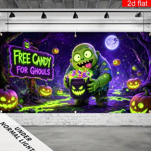 CasaVelle Halloween Zombie Wall Backdrop, Spooky Pumpkin Forest Scene Polyester Fabric Decoration for Bedroom Gaming Room Party Decor, 3 x 5 FT