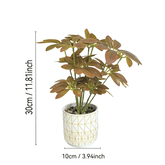 CasaVibe 11.81 Inch Artificial Money Tree in Maple Red Ceramic Striped Pot