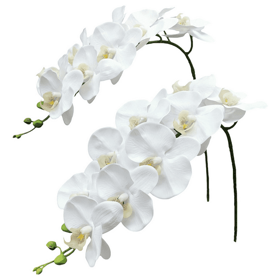 CasaVibe Orchid Stems Artificial Flowers Real Touch Latex Faux Phalaenopsis Branches 9 Large Blooms 38 Inches 2pcs White
