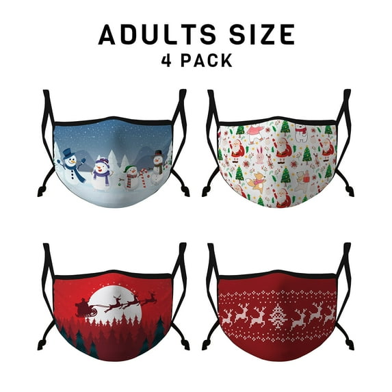 Casaba 4 Pack Face Masks Adult Kids Fun Cute Holiday Christmas Cotton Poly Adjustable Washable Reusable 2 Layer Pocket Filter