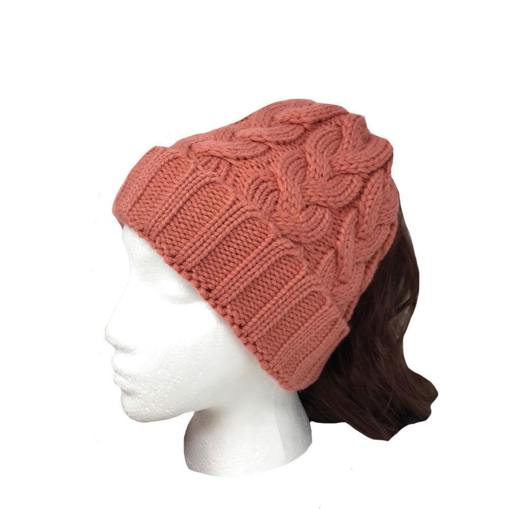 Casaba Womens Ponytail Hair Bun Hole Cuffed Beanie Toboggan Cap Hat Warm Knitted