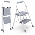 thumbnail image 1 of Casabay 2-Step Ladder with Anti-Slip Pedal, Foldable Step Stool with Solid Triangular Structure & 800 Lbs Sturdy Steel Ladder for Home, Kitchen, Garage, Grey, 1 of 7