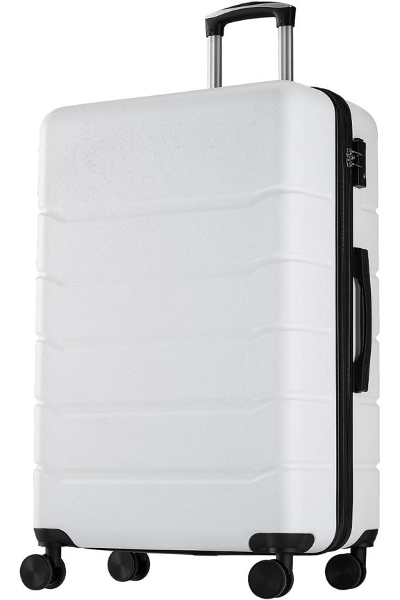 28 Inches Carry-On Luggage, Lightweight Hardshell Suitcase with Double Spinner Wheels, TSA Lock, Expandable Storage and Adjustable Telescopic Handle, White