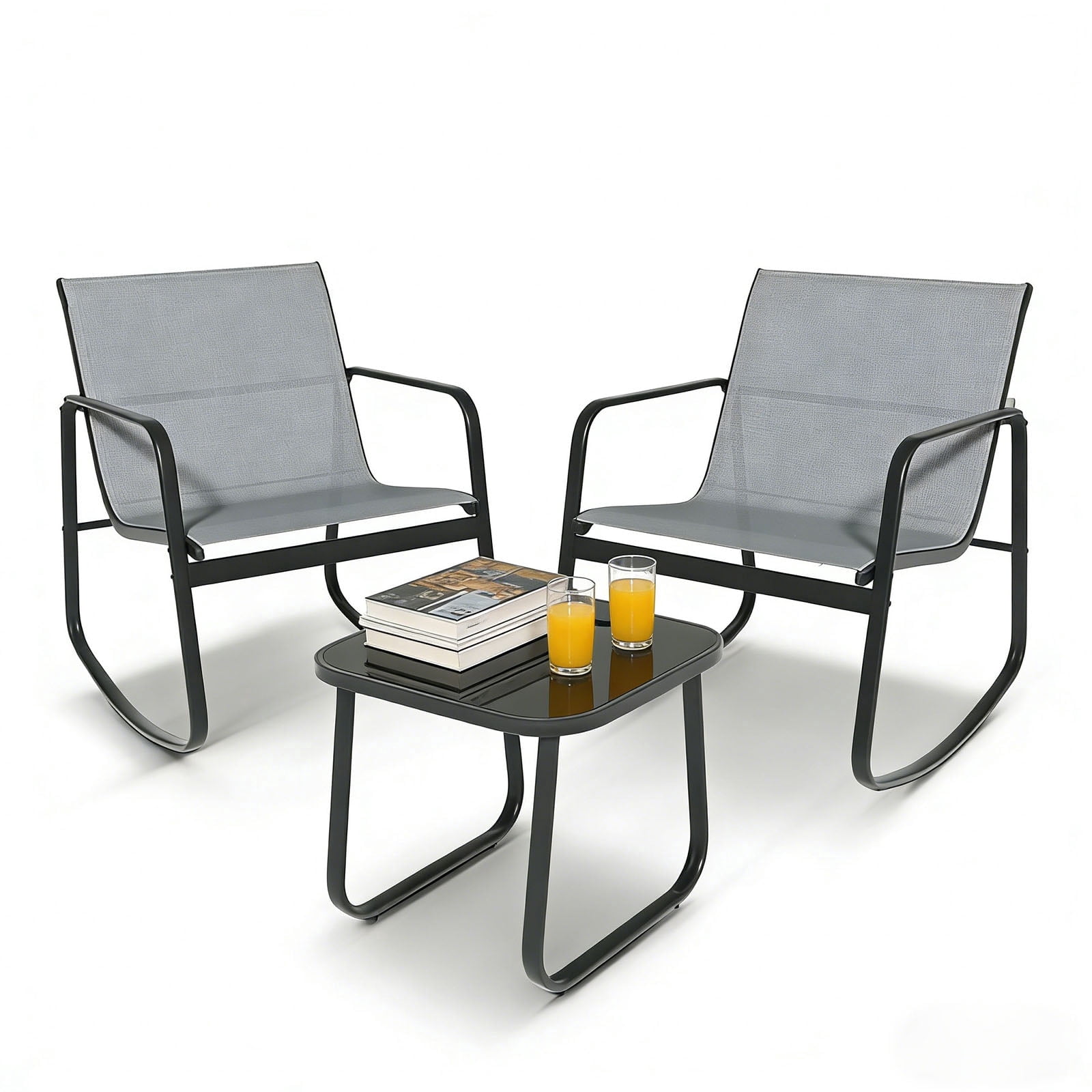 Casabay 3-Piece Outdoor Courtyard Furniture Set with Patio Chairs & Coffee Table, All Weather Outdoor Seating Breathable Fabric for Yard, Pool, Lawn, Light Gray
