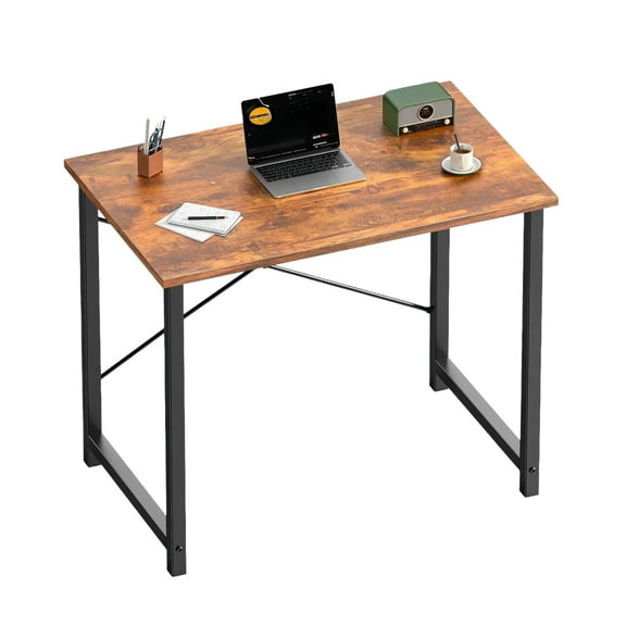 Casabay 31 Inch Computer Desk Home Office Desk with X-Shaped Metal Frame, Waterproof Writing Table with Simple Style for Small Space, Brown