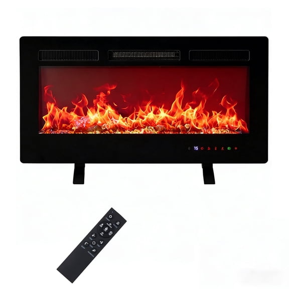 Casabay 36 Inch Freestanding Electric Fireplace with Remote Control, Wall Mounted or Recessed Heater with Adjustable Heat & Multicolor Flame, 1-Pack