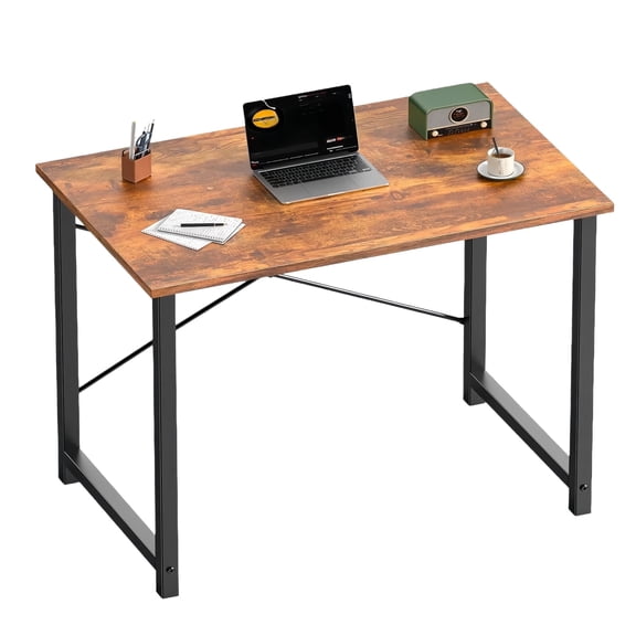 Casabay 47 Inch Computer Desk Home Office Desk with X-Shaped Metal Frame, Waterproof Writing Table with Simple Style for Small Space, Brown