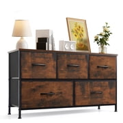 Casabay 5 Drawer Dresser Wide Chest of Drawers Storage Tower with Fabric Drawers and Wood Top for Bedroom Living Room Hallway, Brown
