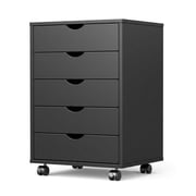 Casabay 5 Drawer Dresser with Wheels, Wooden Storage Cabinet, Mobile Chest of Drawers, Vertical Organizer for Bedroom, Home Office, Living Room, Black