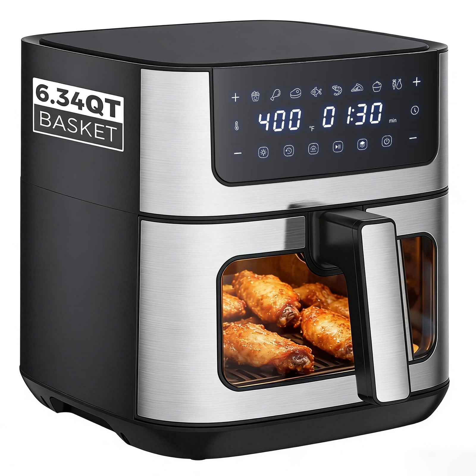 Casabay 6.34 QT Air Fryer with Viewing Window, 1500W 8-in-1 Electric Hot Air Fryer Oven, Digital Display, Compact Multi-Functional Cooker for Home Kitchen, Black