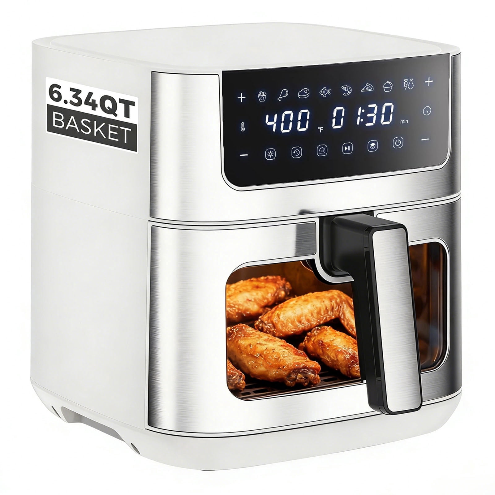 Casabay 6.34 QT Air Fryer with Viewing Window, 1500W 8-in-1 Electric Hot Air Fryer Oven, Digital Display, Compact Multi-Functional Cooker for Home Kitchen, White