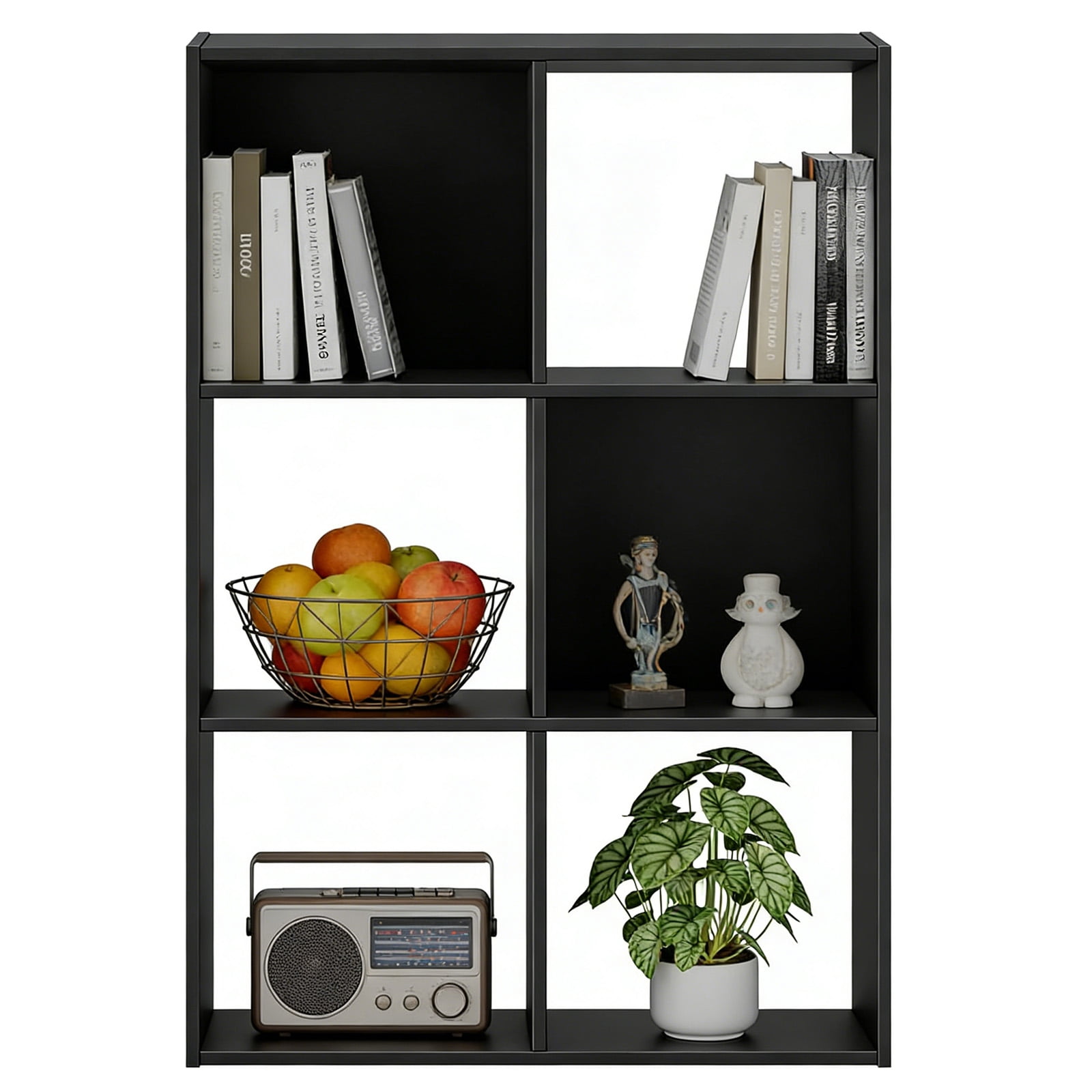 Casabay 6 Cube Storage Organizer, Solid Wood Bookshelf with Compartments & Removable Back Panels for Bedroom, Living Room, Home Office, Black