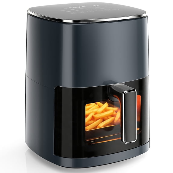 Casabay 6 Quart Air Fryer with Viewing Window, Square Design, 12-in-1 Functionality for Frying, Baking, Roasting, Digital Touchscreen Display, Gray