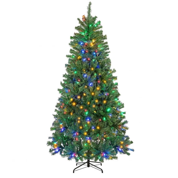 Base No Color Casabay 6ft Pre-Lit Full Artificial Green Christmas Tree, 250 Color ...