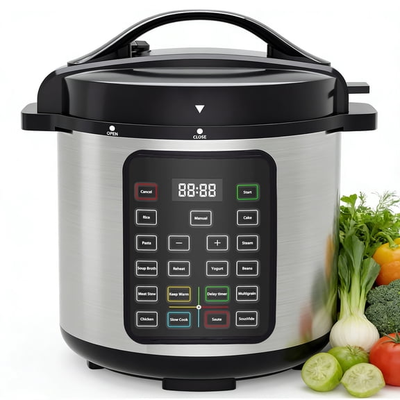 Casabay 8 QT Electric Pressure Cooker, 16-in-1 Multifunctional Stainless Steel & Non-Stick Cooker for Rice, Yogurt, Meat Stew, Silver