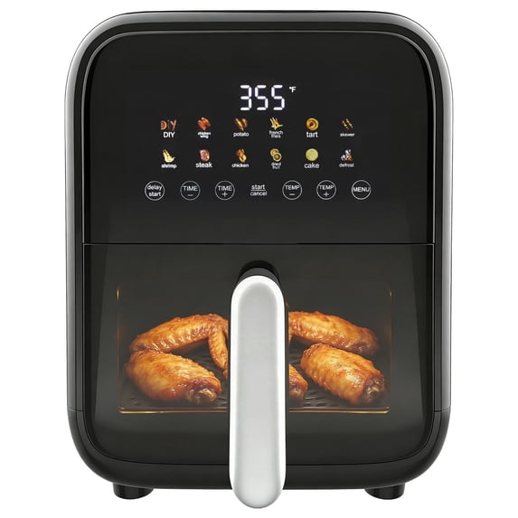 Casabay Air Fryer with Window, 7.5QT Countertop Air Fryer with 12-In-1 Preset Programs, Digital Touch Screen & Heat-Resistant Handle, Black