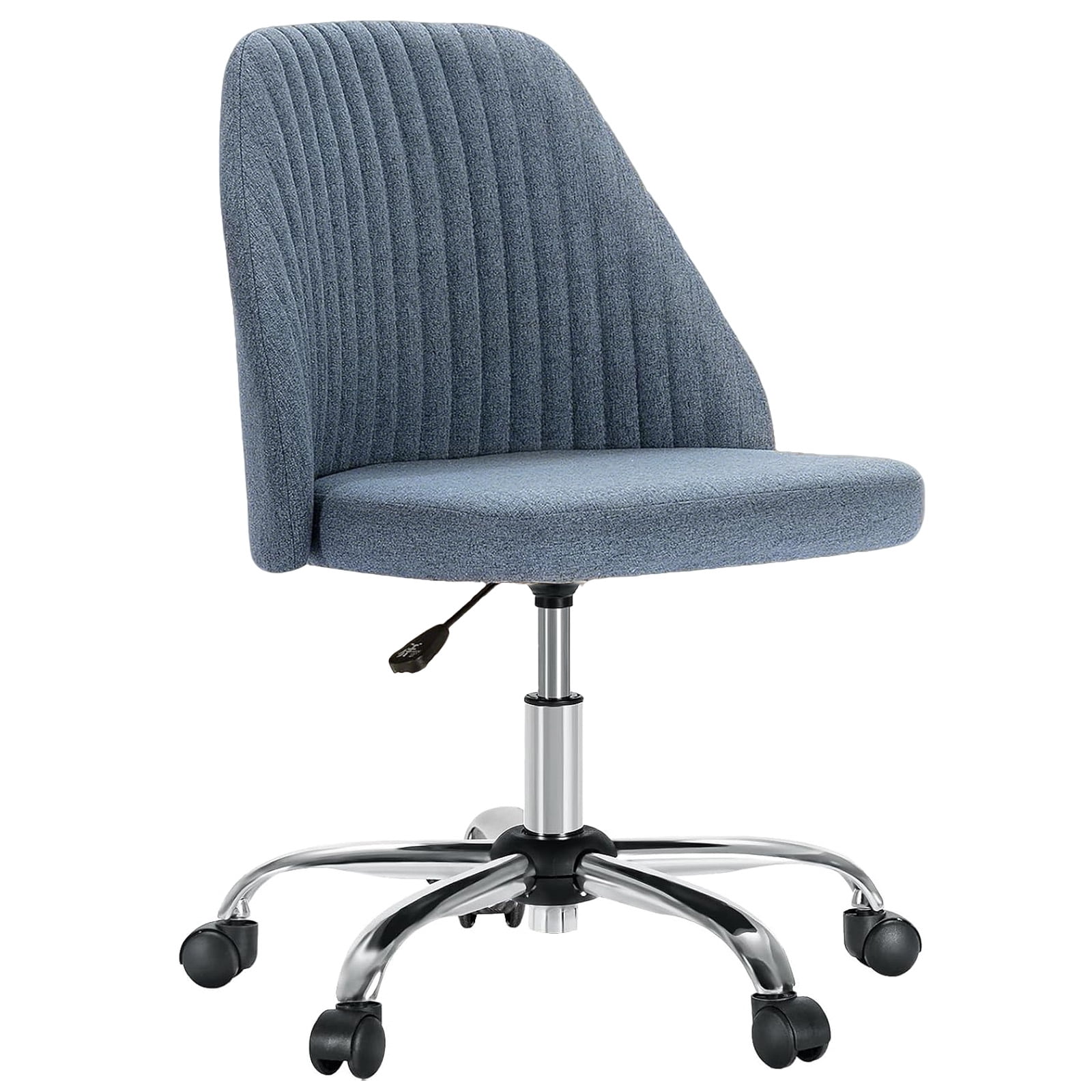 Casabay Armless Office Chair, Extra Cushion Padded Compact Upholstered Desk Chair with Back Support, Rolling Swivel Vanity Chair for Home Office, Blue