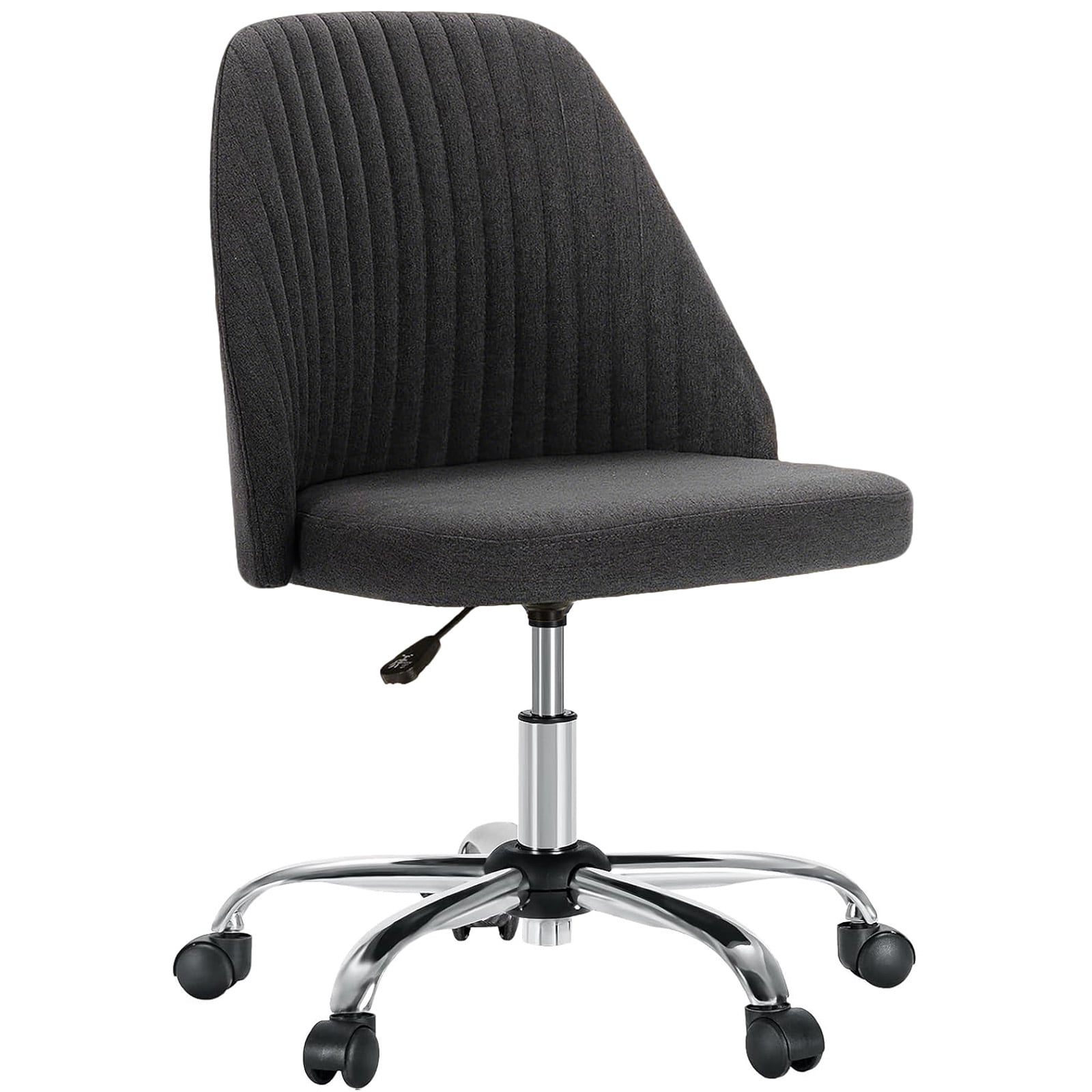 Casabay Armless Office Chair, Extra Cushion Padded Compact Upholstered Desk Chair with Back Support, Rolling Swivel Vanity Chair for Home Office, Dark Gray