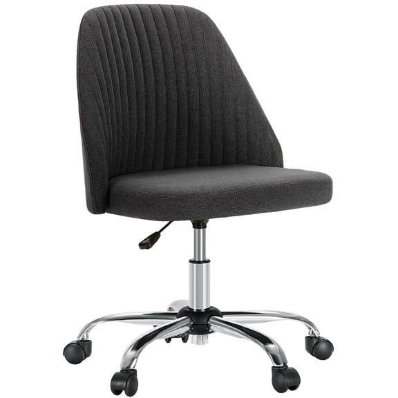 Casabay Armless Office Chair, Extra Cushion Padded Compact Upholstered Desk Chair with Back Support, Rolling Swivel Vanity Chair for Home Office, Dark Gray