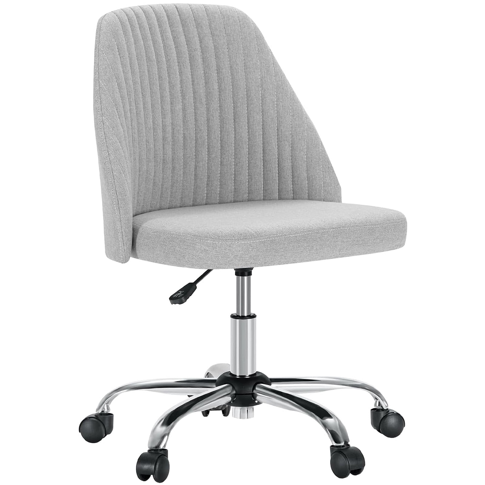 Casabay Armless Office Chair, Extra Cushion Padded Compact Upholstered Desk Chair with Back Support, Rolling Swivel Vanity Chair for Home Office, Gray