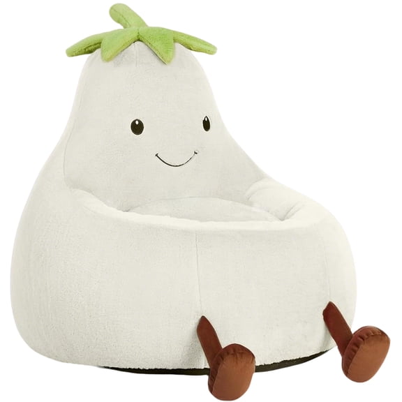 Casabay Bean Bag Chair for Teens & Kids, 31 Inch Soft Aubergine-shaped Reading Chair with High-Resilience Sponge, Washable Cover for Living Room, Bedroom, Beige