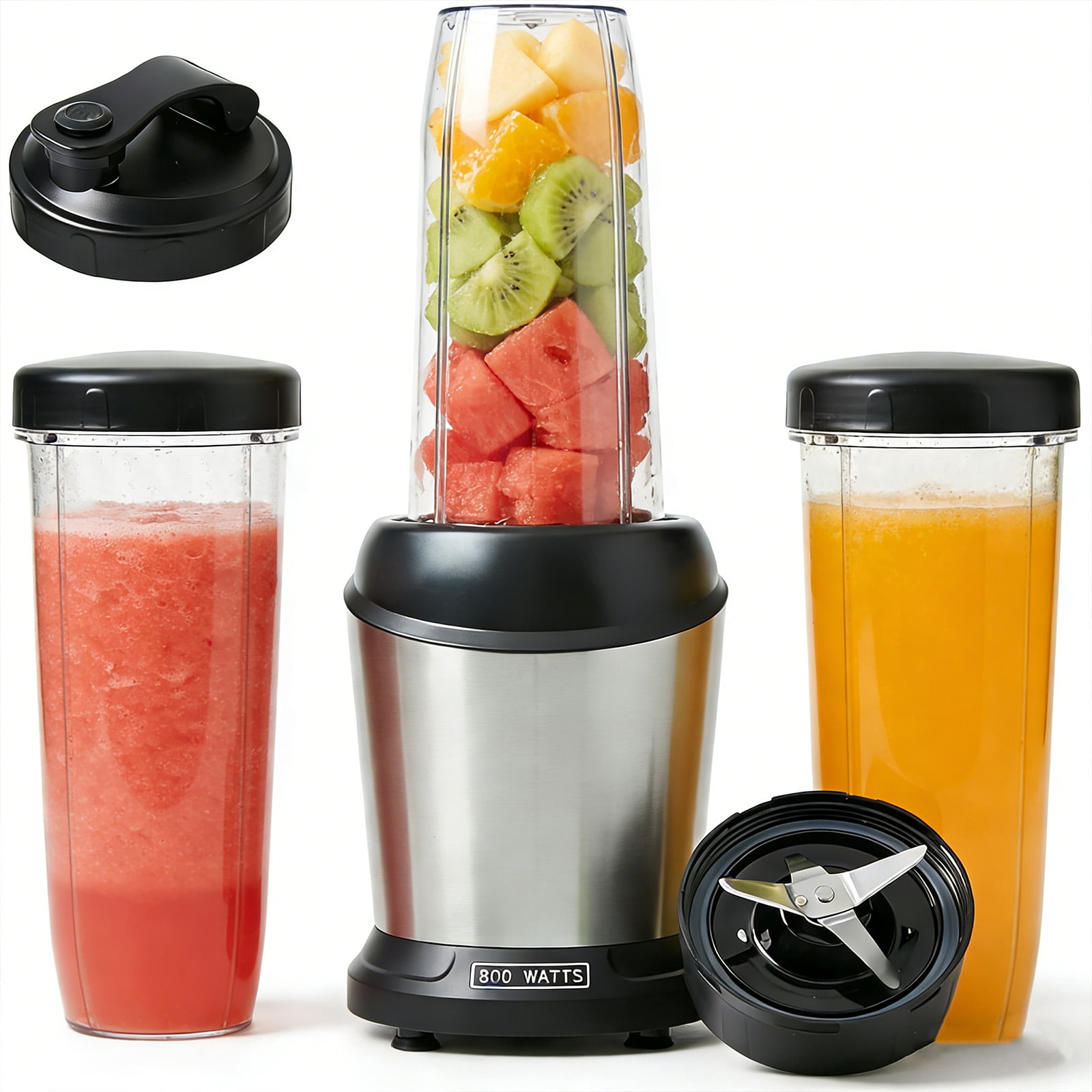 Casabay Countertop Blender Smoothie Blender with Portable Travel Cups, 800W Personal Blender with Removable Blade & BPA-Free for Juice, Smoothies, Mikeshakes, Ice Crushing, Silver