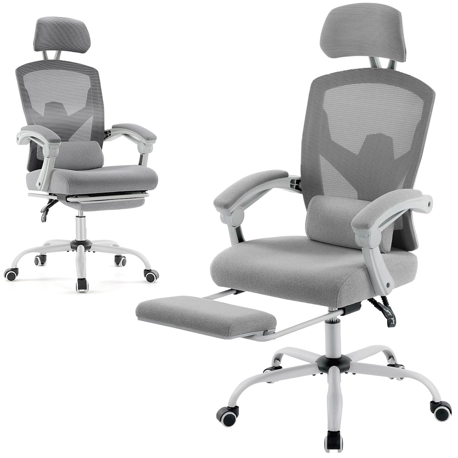 Casabay Ergonomic Home Office Desk Chair, High Back Mesh Reclining Swivel Chair with Footrest & Armrest for Back Pain Relief, Gray
