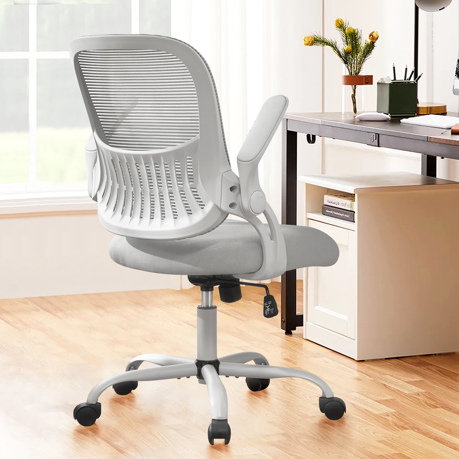 Casabay Office Chair, Ergonomic Mesh Desk Rolling Work Swivel Task Chairs with Flip-up Armrests, Comfortable Lumbar Support, for Home, Bedroom, Study
