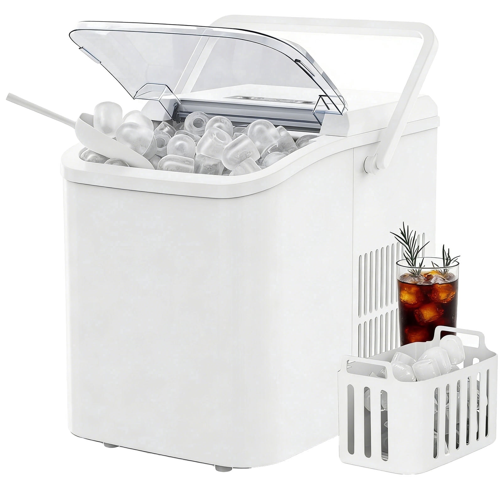 Casabay Portable Countertop Ice Maker with Handle, 6 Mins 9 Ice Cubes, Self-Cleaning, 24H High Output for Home, Parties & Camping, White