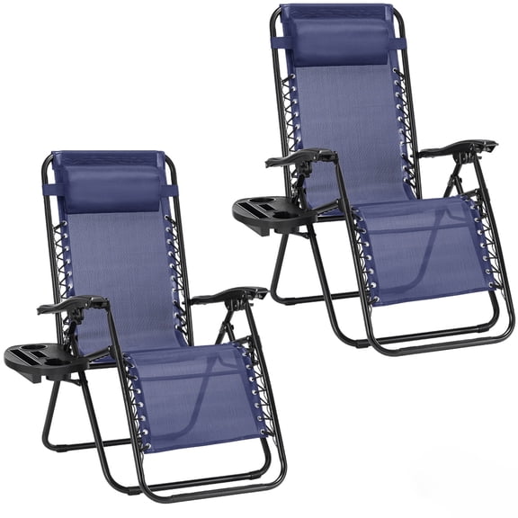 Casabay Zero Gravity Lounge Chairs Set of 2, Portable Folding Outdoor Recliners with Pillow & Cup Holders for Patio, Camping, Lawn, Blue